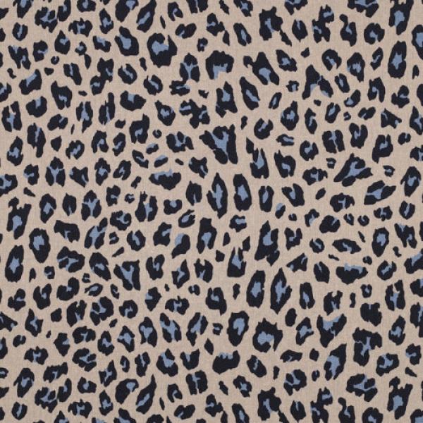 Baumwoll-Leinen Leopardenprint marine / jeansblau in Camel, Nahaufnahme der Oberfläche